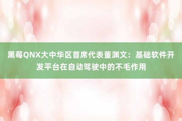 黑莓QNX大中华区首席代表董渊文：基础软件开发平台在自动驾驶中的不毛作用