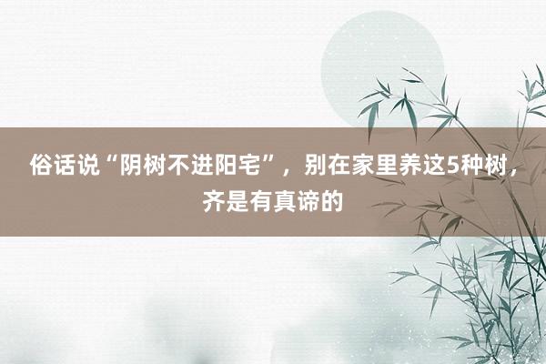 俗话说“阴树不进阳宅”，别在家里养这5种树，齐是有真谛的